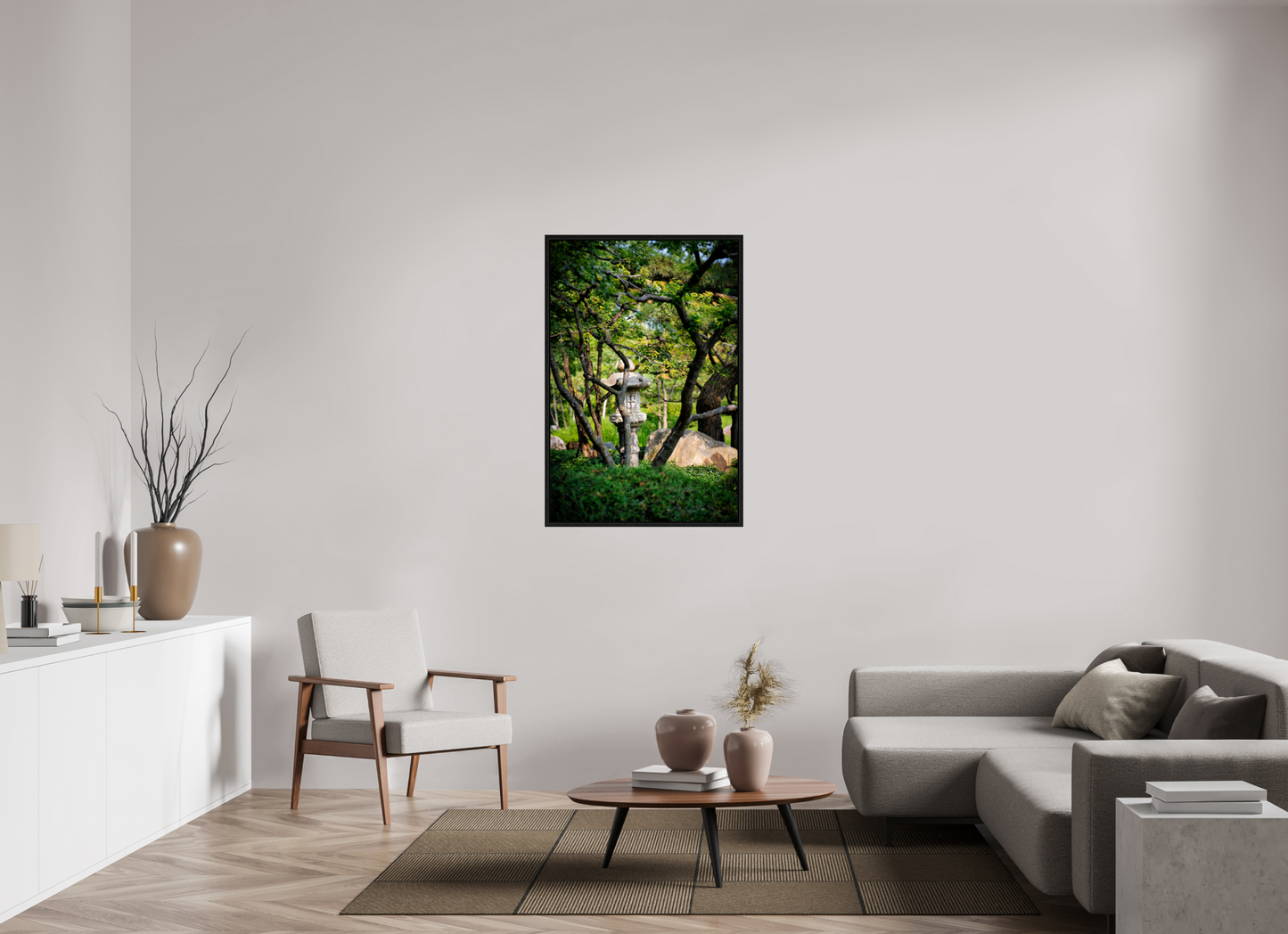30 x 45″, Floater Frame Stone Lantern in the Park