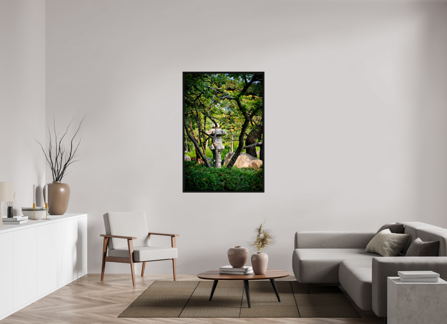 36 x 54″, Floater Frame Stone Lantern in the Park