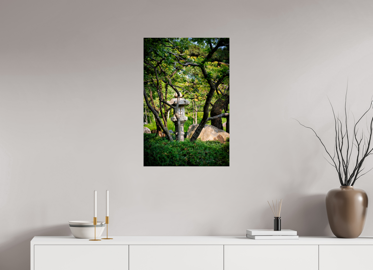 20 x 30″, Photo Print Under Acrylic Glass Stone Lantern in the Park