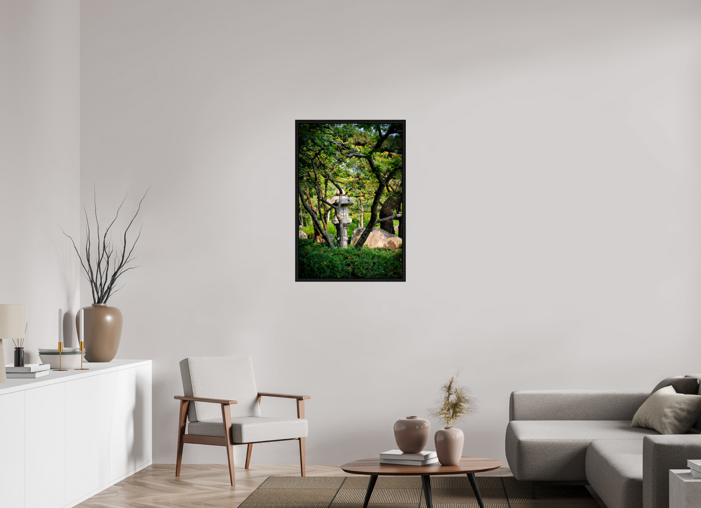 24 x 36″, Floater Frame Stone Lantern in the Park