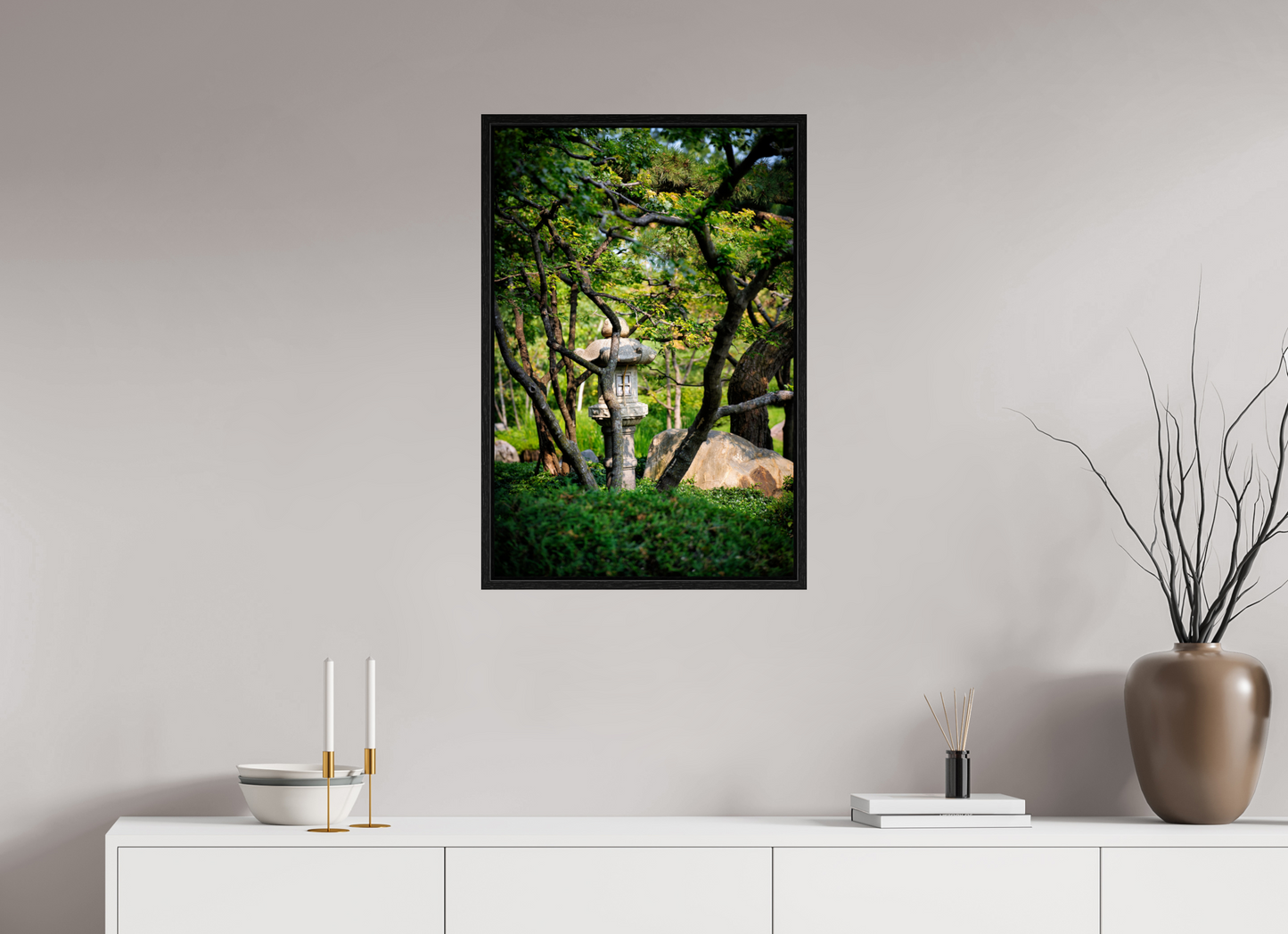 20 x 30″, Floater Frame Stone Lantern in the Park