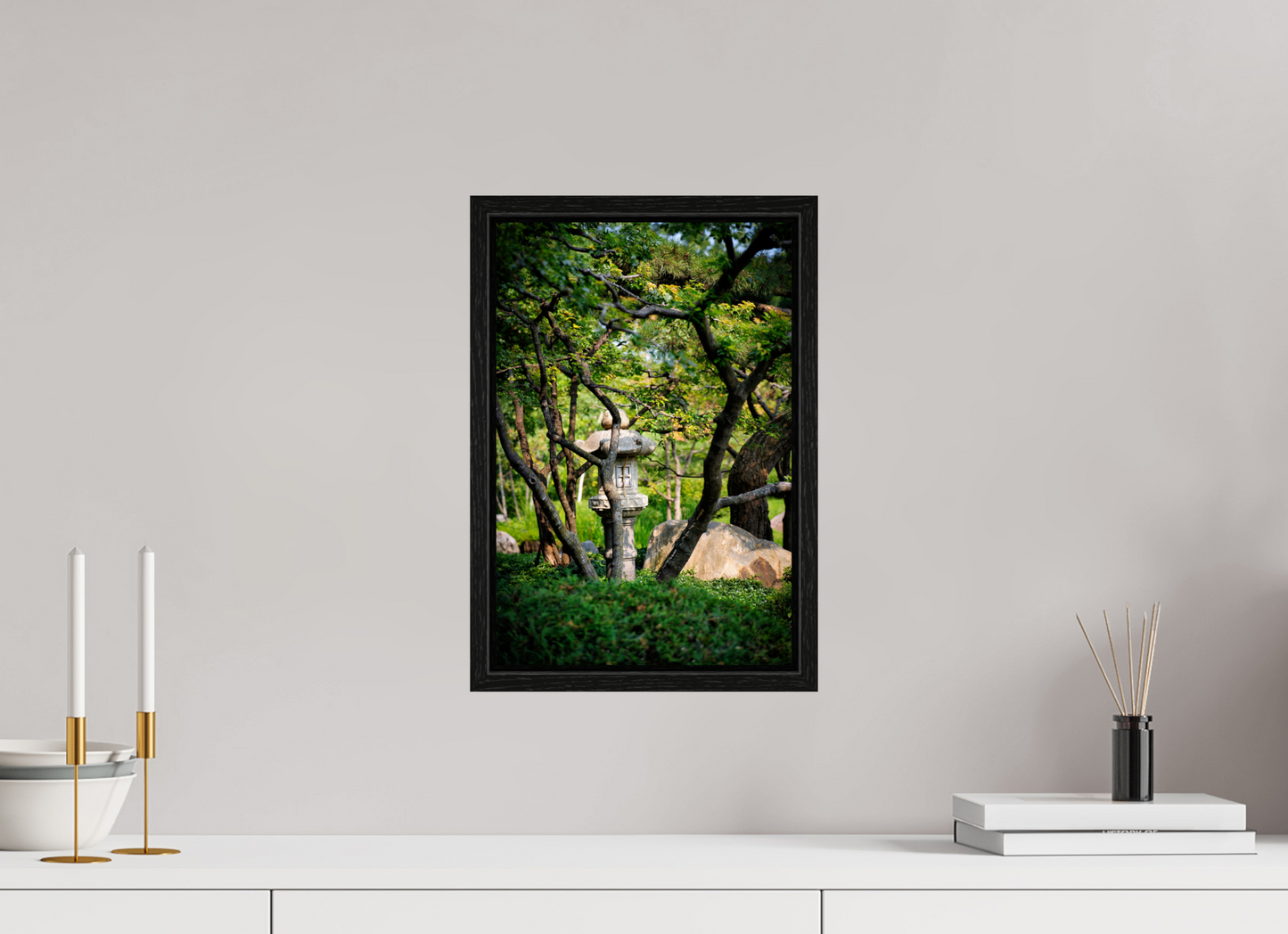 10 x 15″, Floater Frame Stone Lantern in the Park
